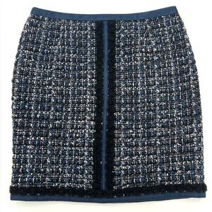 Tory Burch Midi Tweed Wool Skirt Annabelle Navy Blue Tweed Pencil Size 6